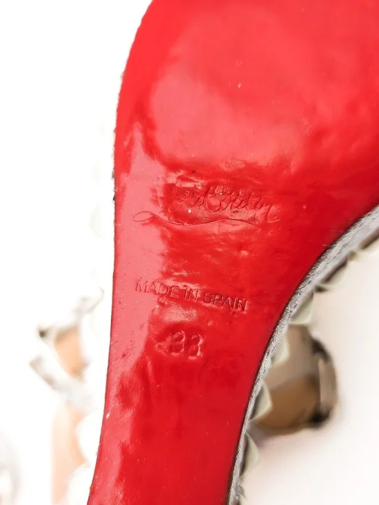 Christian Louboutin Metallic Silver Studded Espadrille Platform Sandals EU 38 - Picture 8 of 9